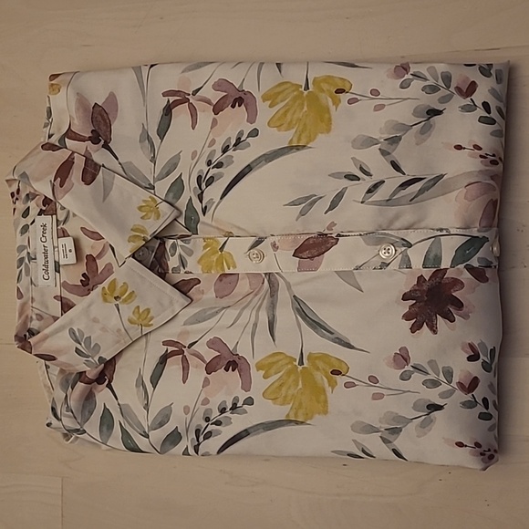 LIKE NEW Coldwater Creek Floral aprons Cotton Button Down Blouse - Picture 12 of 12